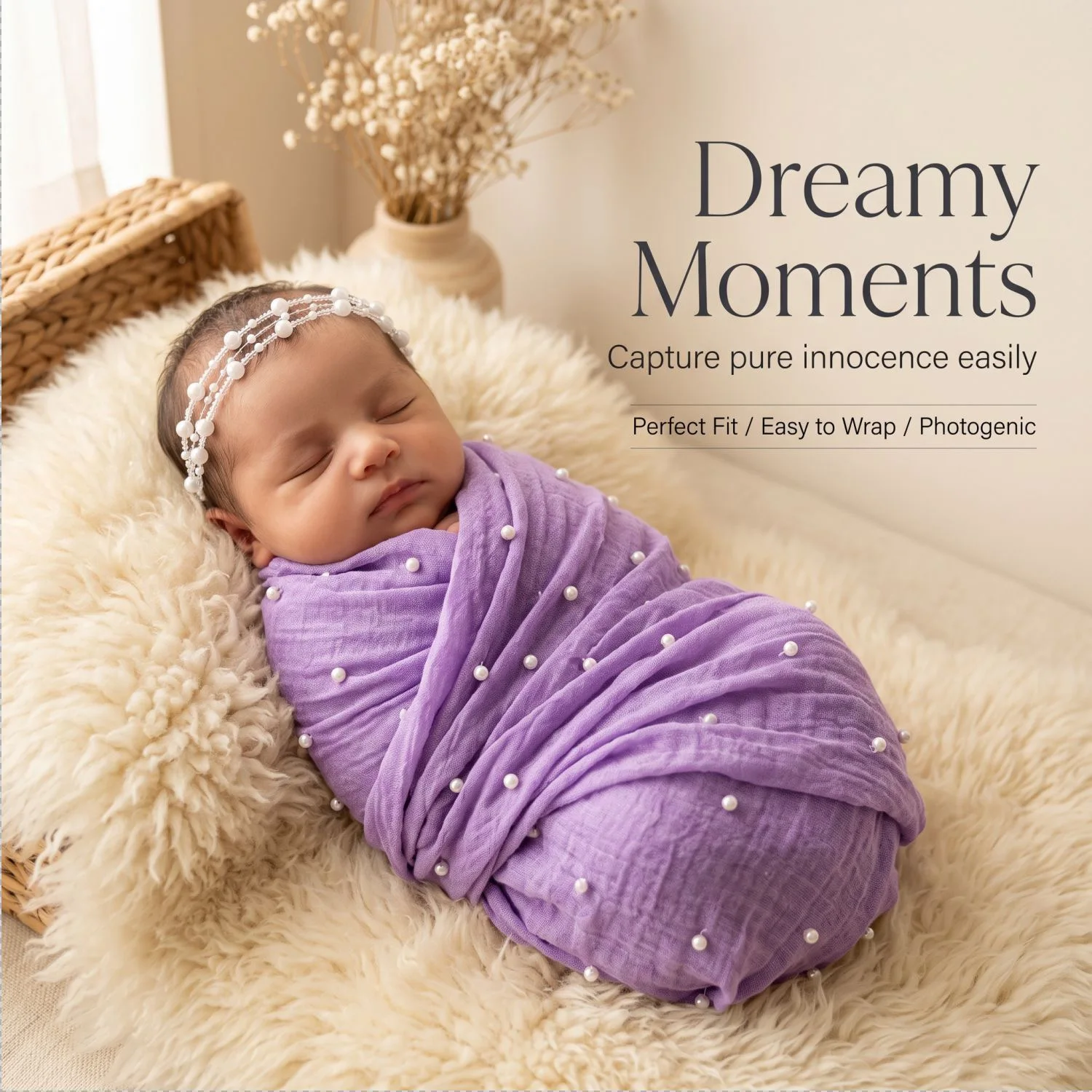 New children's photography wrap cloth made of cotton and linen with pearls, baby photo clothing + props view 3