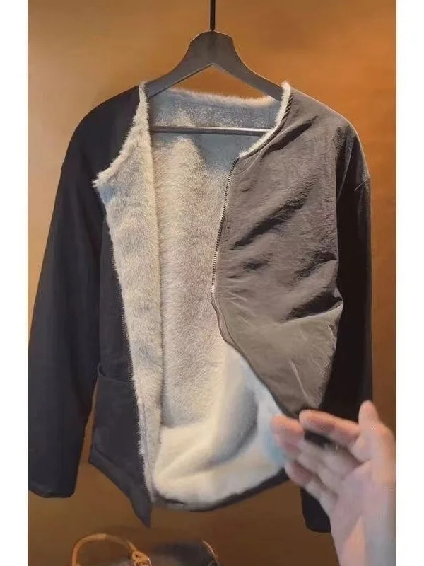 

Men's Fce Lined Jaet Autumn Winter New Sle Commute Casual Loose Warm Outerwear Polyester Fiber Long Sve Zipper Closure