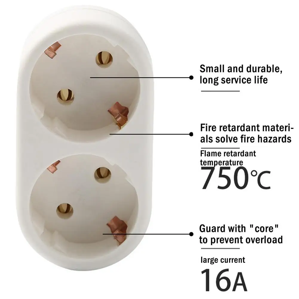 Adaptador de enchufe de conversión de la UE de 1 a 2 vías, conversión de enchufe estándar europeo, 250V, adaptador de viaje