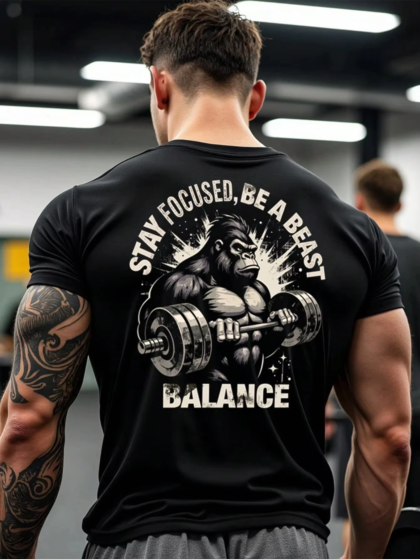 

Gym Fitness Men's T-shirt 3D Gorilla Letter Pattern Printed Crew Neck Short Sleeve Top Summer Outdoor Street Hip Hop Men Clothes