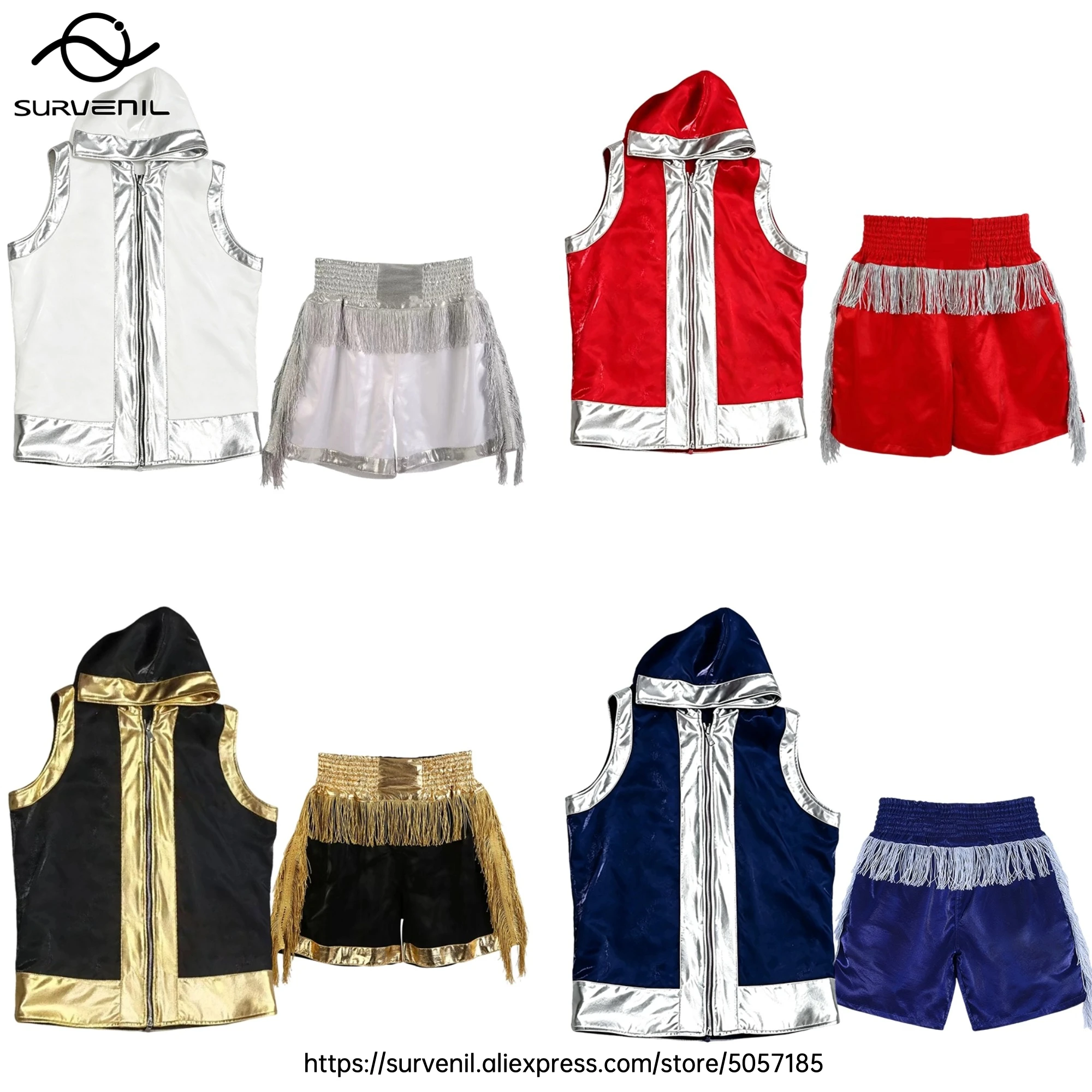 

Premium Boxing Hooded Entrance Jacket & Matching Shorts Men Women Kids Zip Hoodie Muay Thai MMA Training Fighting Sportswear Set