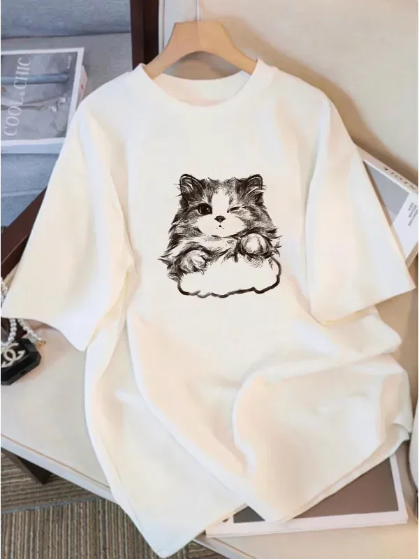 Maglietta da donna oversize Moda estiva Disegnata stampata Casual Top a maniche corte Pullover Comoda maglietta taglie forti Abito alla moda