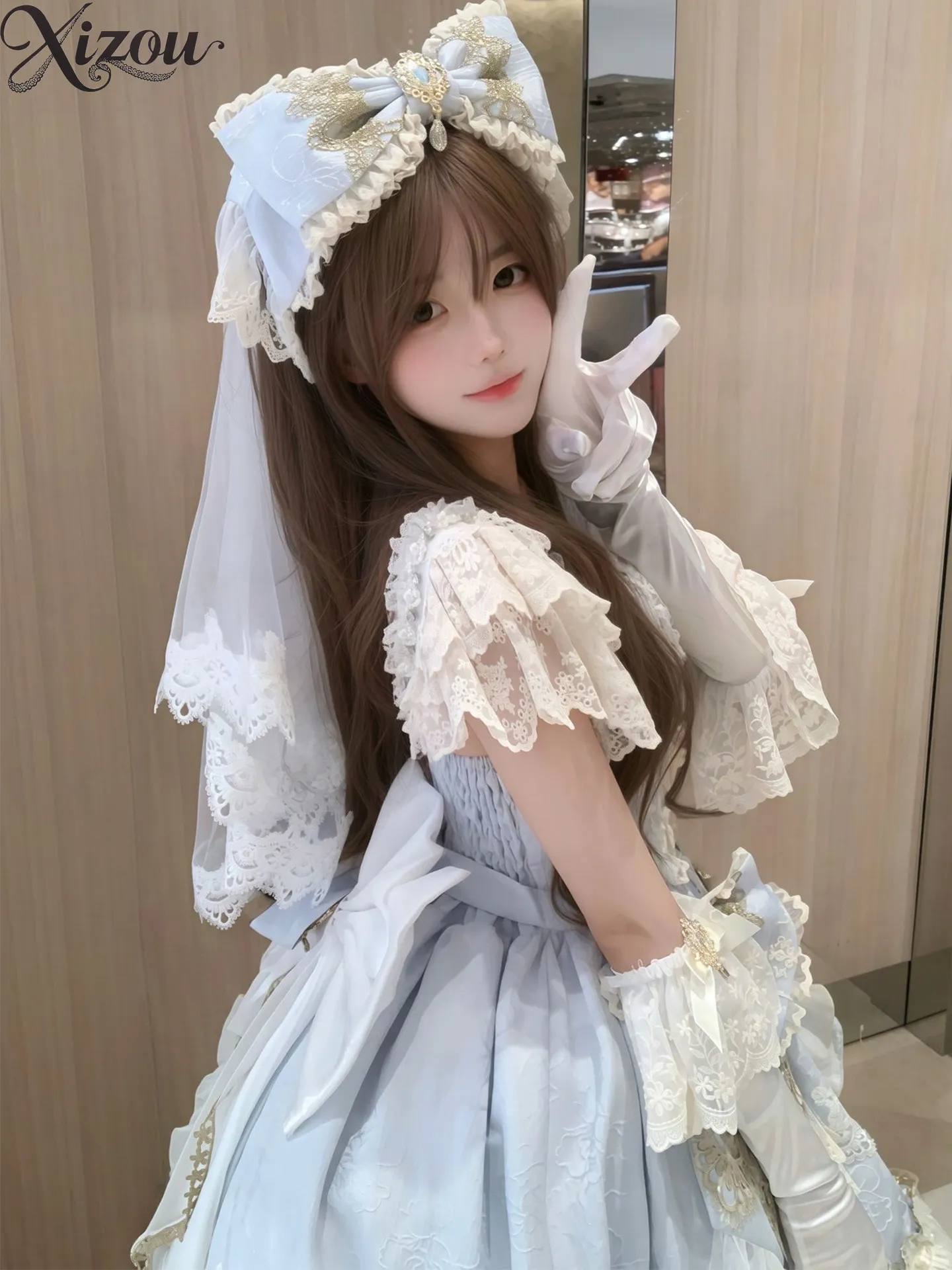 2026 Spring Palace Light Blue Lolita Princess Dress Women Bow Lace Ruffled Evening Gown Birthday Party Dresses Elegent Zipper