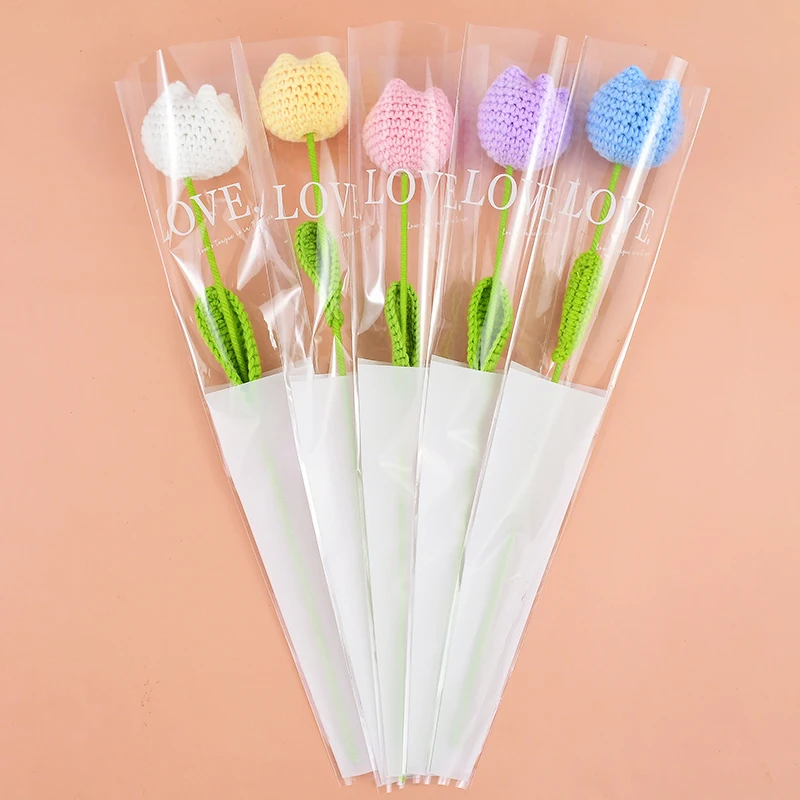 

1Pc Colorful Tulip Knitting Flower Woven Tulips Handmade Single Artificial Flower Bouquet For Home Decor Wedding Gifts