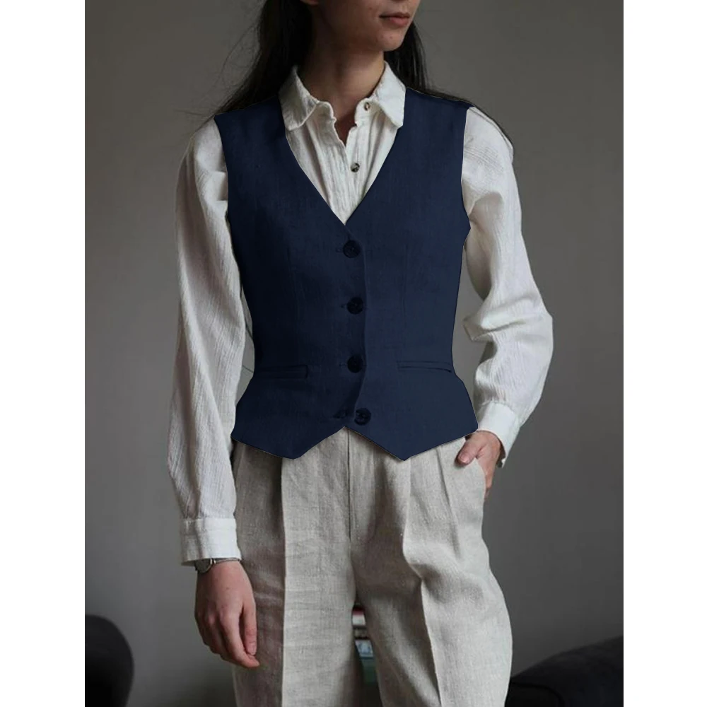 Women Vest Women's Linen Summer Vest Thin Breathable Casual Fashion Slim Elegant Work Wear Clothes Coats Jackets Clothing