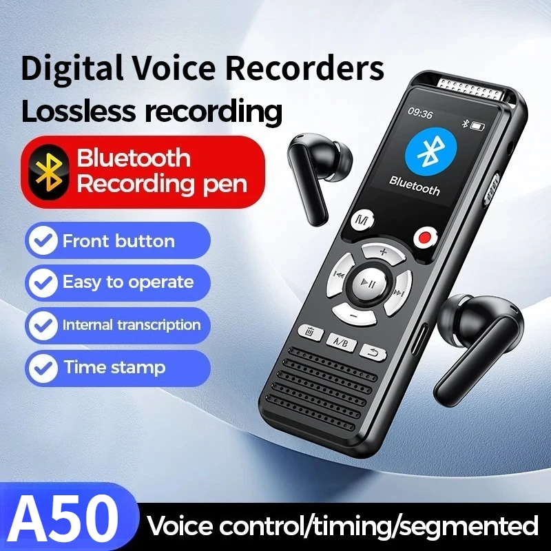 

Профессиональный цифровой диктофон A50 с двумя микрофонами, шумоподавлением, компактный, портативный, с Bluetooth, встроенный рекордер