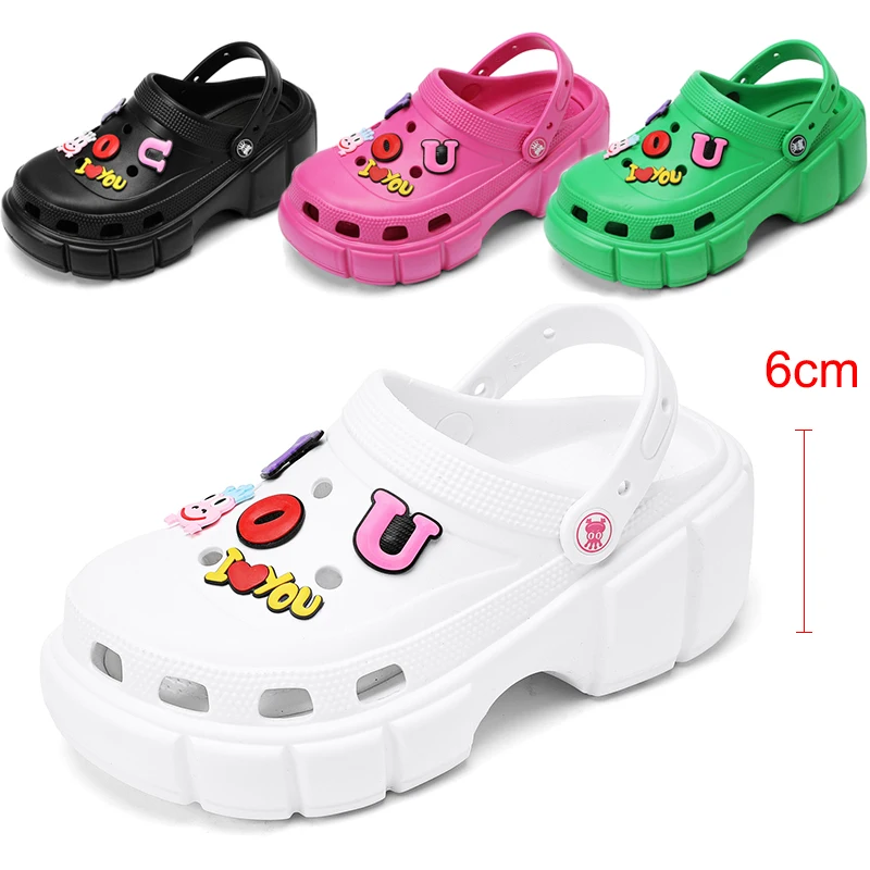 Summer Women Slippers 6cm Platform Sandals Sweet Charms Clogs Outdoor Chunky Shoe Street Beach Slippers Indoor Slides Flip Flops