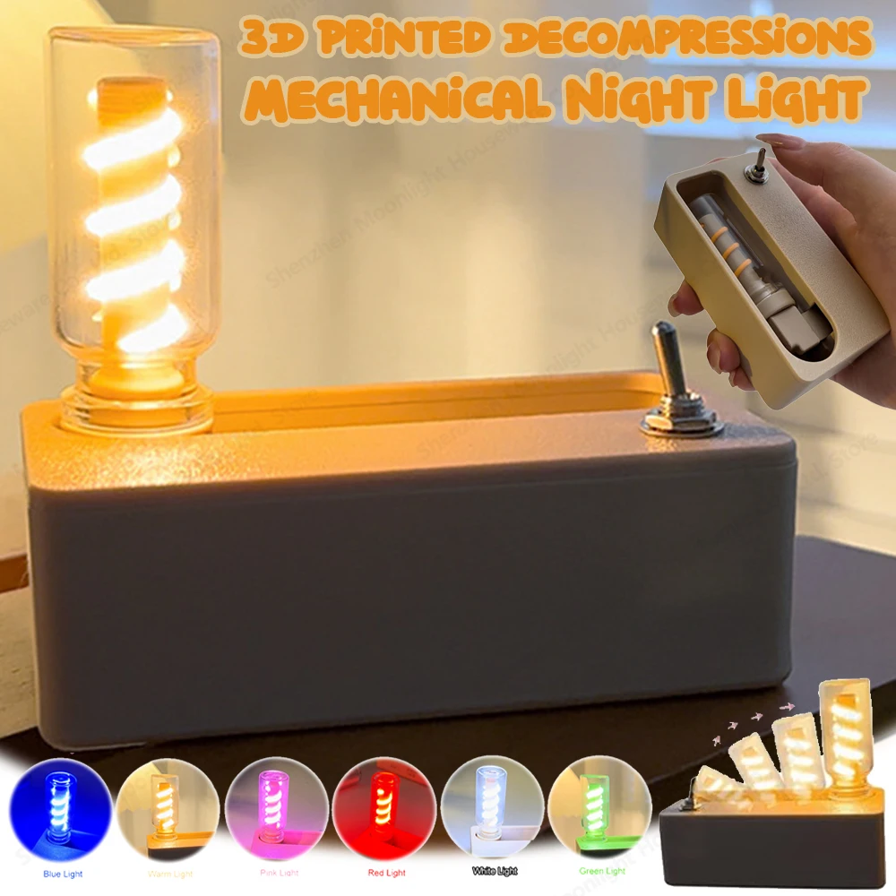 

3D Printed Decompressions Mechanical Night Light Press Lever Ejection Night Lamp Fidget Toy Flexible Light for Outdoor Camping