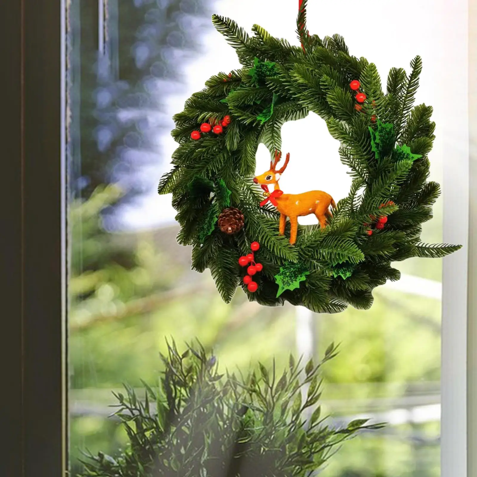 إكليل عيد الميلاد أوراق خضراء أكاليل 17.7 بوصة معلقة على الحائط لحفلة رأس السنة الجديدة #2