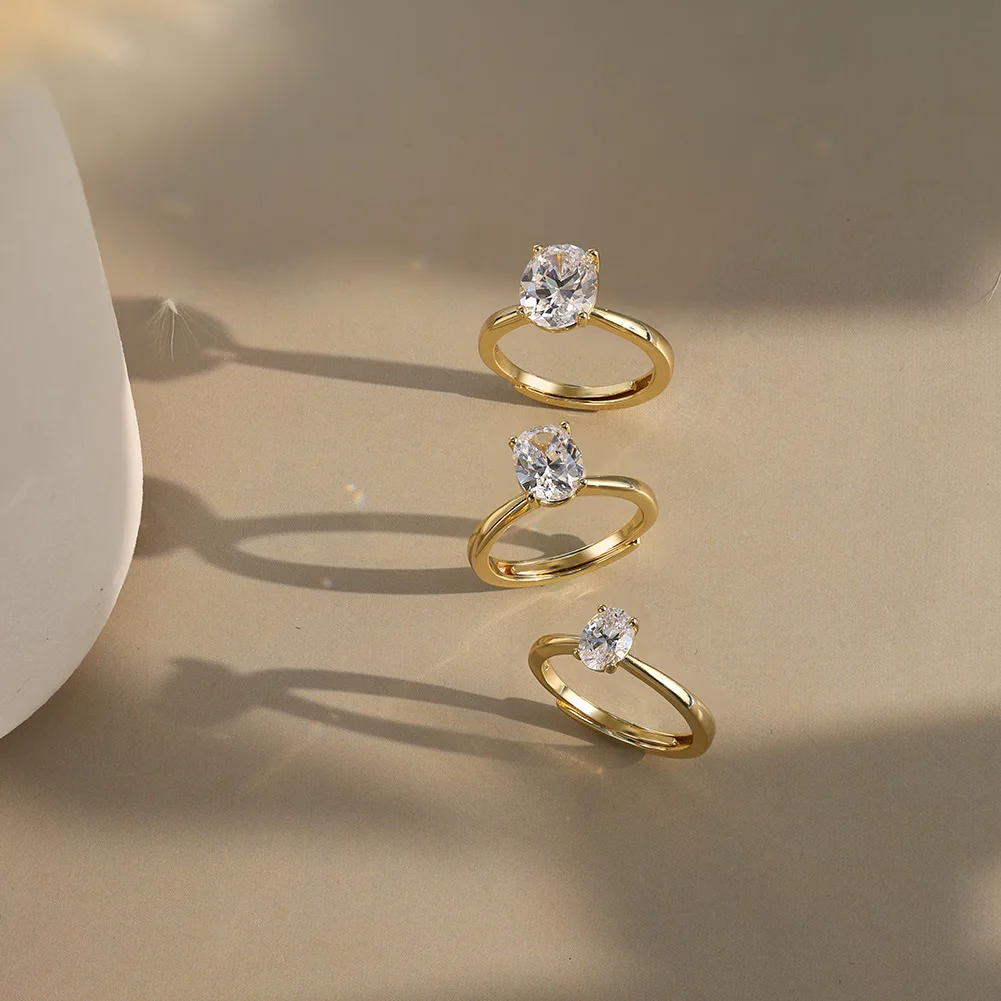 Oval Shape 925 Sterling Silver 14K Gold Plated Moissanite Ring