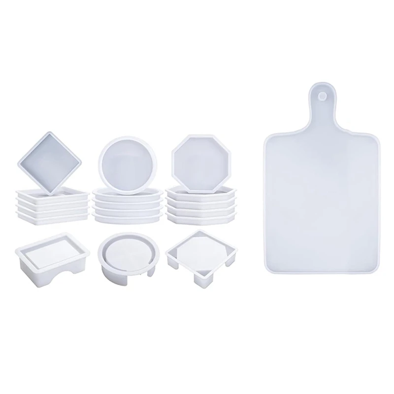 18 Pcs Coaster Resin Molds Silicone, Coaster Molds with Tray MoldsJAS