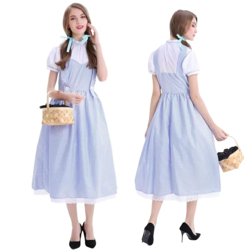 

Blue Manor Maid Costume Adult Female Alice Plaid Dress Ribbon Tiara Fairy Floaty Purity Dress Little Girl Parent-child Dress