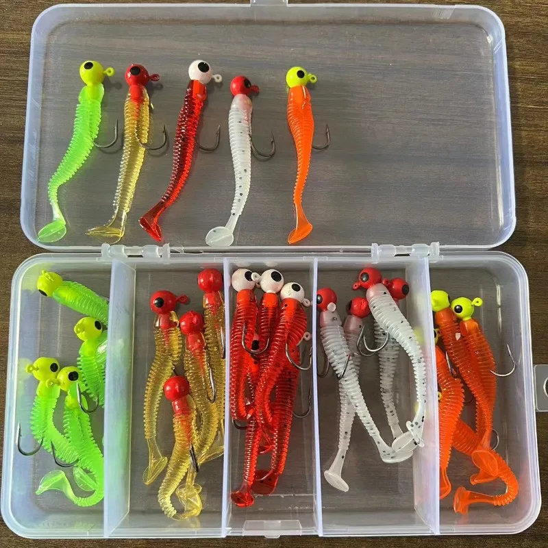 25 Road Ya Fish Bait Set Lead Head Hook T-Tail Combination Catfish Sea Bass Black Fish Bent Mouth Fishing Supplies Fishing Gear view 3