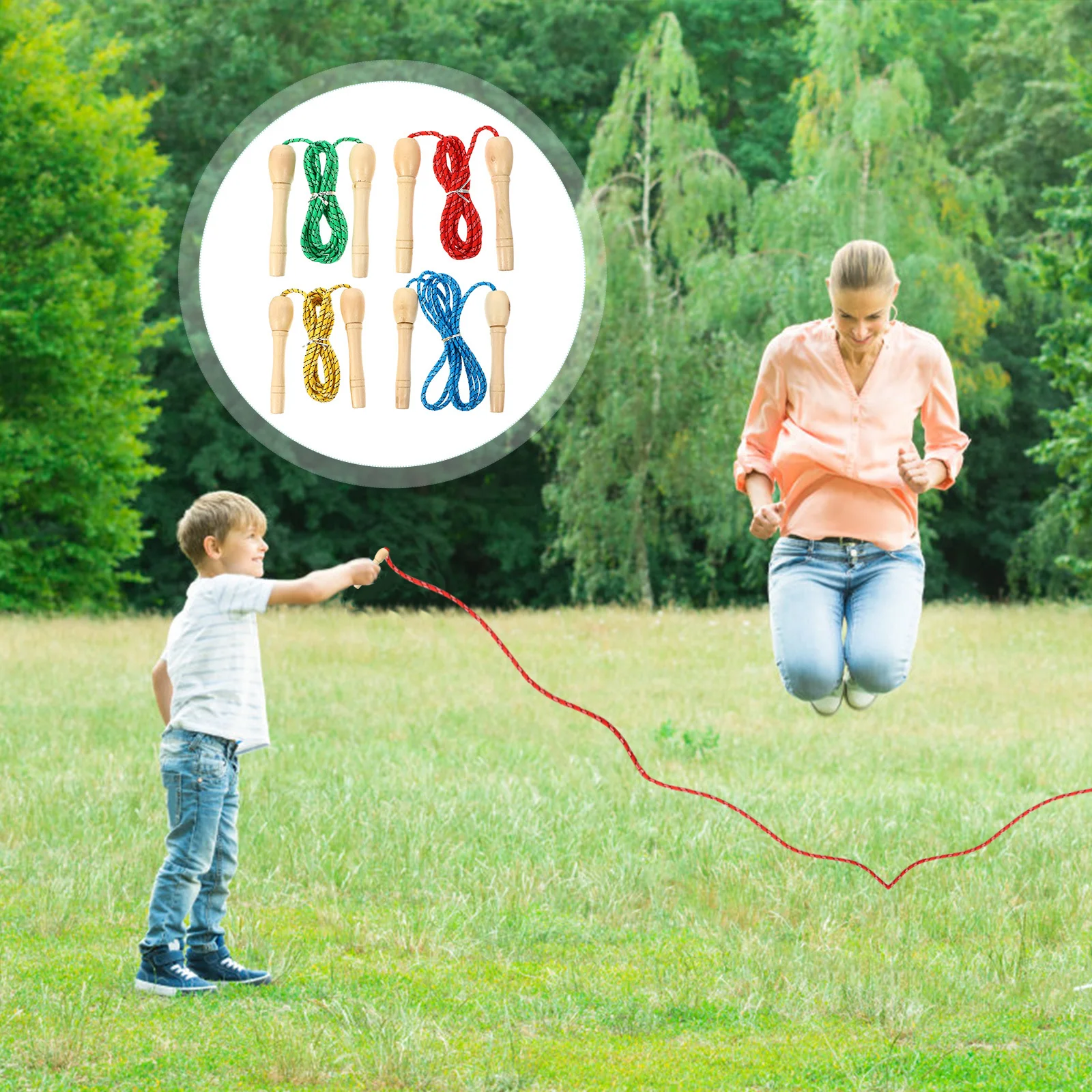 

4Pcs Student Jump Rope Adjustable Wooden Handle Durable Skipping Rope Fitness Training Exercise for Kids and Adults