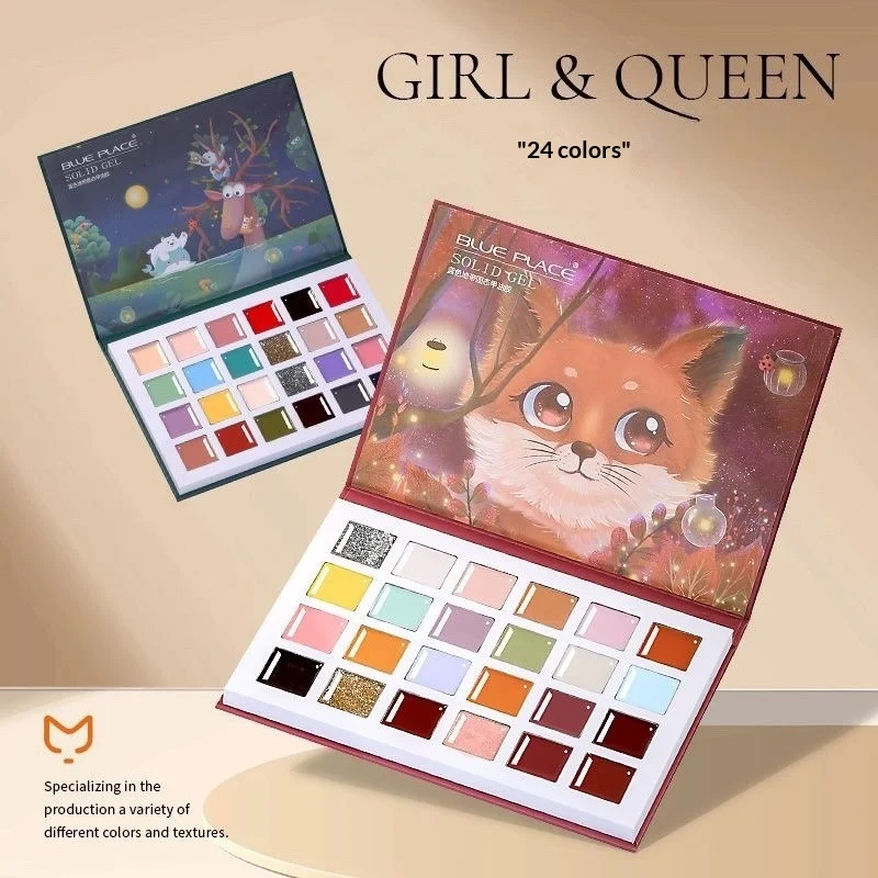 Esmalte de uñas en Gel con crema sólida de 24 colores, paleta de estilo de sombra de ojos de Color de zona azul de estilo japonés con bolígrafo de fototerapia de uñas