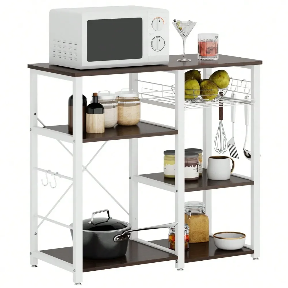 

3Tier Kitchen Bakers Rack, Utility Microwave Oven Stand With Storage, Coffee Bar Station, Workstation Kitchen Shelf Cart