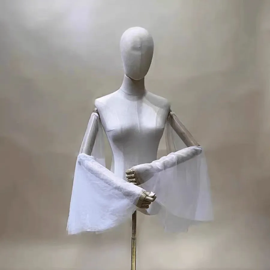 Accessoires de robe de mariée de couleur unie, manches en maille, couverture des bras, manches évasées amovibles, fausses manches