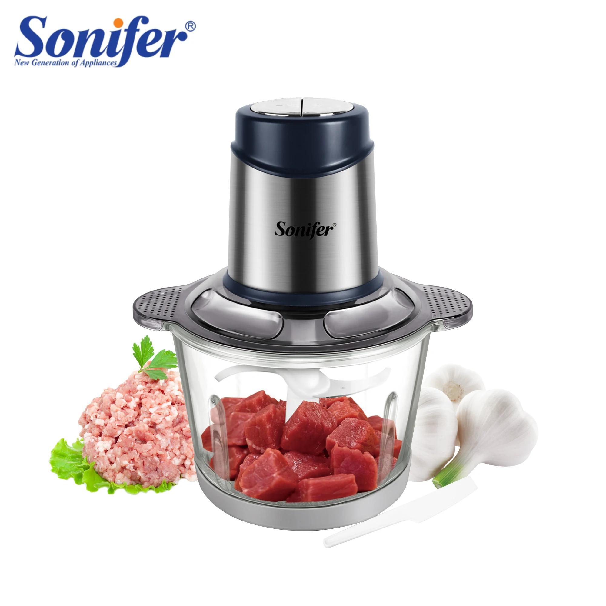 

2 Speeds Electric Chopper Meat Grinder 2.5L Glass Mincer Food Processor Slicer Egg Beater Vegetable Meat Grinder 400W Sonifer