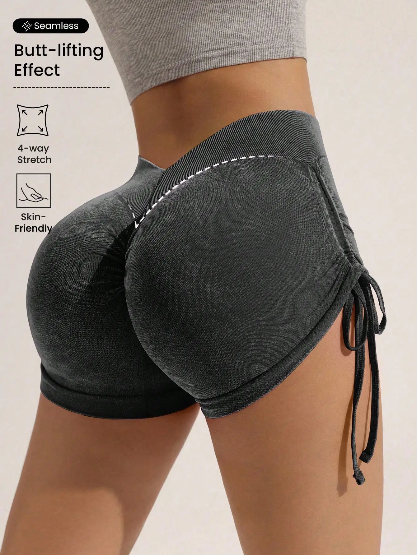 

Matte craft summer three part pants yoga pants women's drawstring sports shorts European and American peach hip lifting fitness