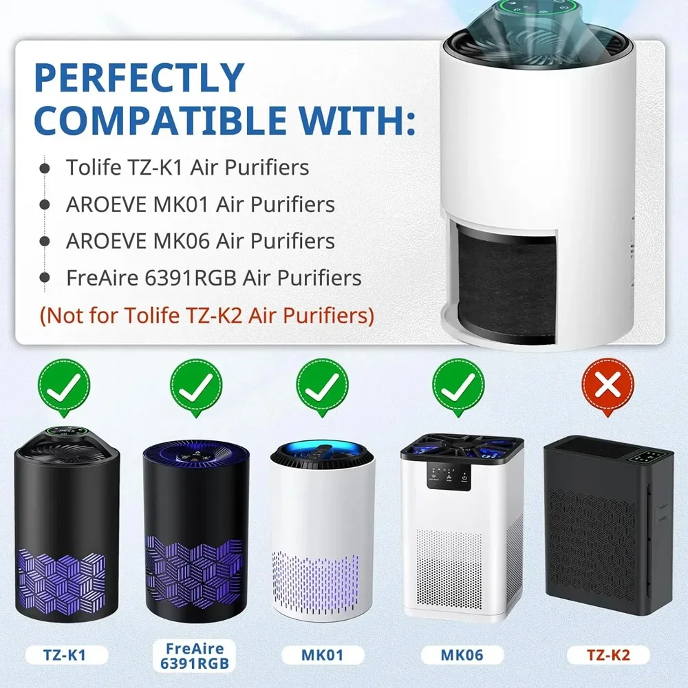 متوافق مع ToLife TZ-K1 Air Puri-fier، FreAire وAROEVE MK01/06 لتنقية الهواء، فلتر H13 HEPA 3 في 1