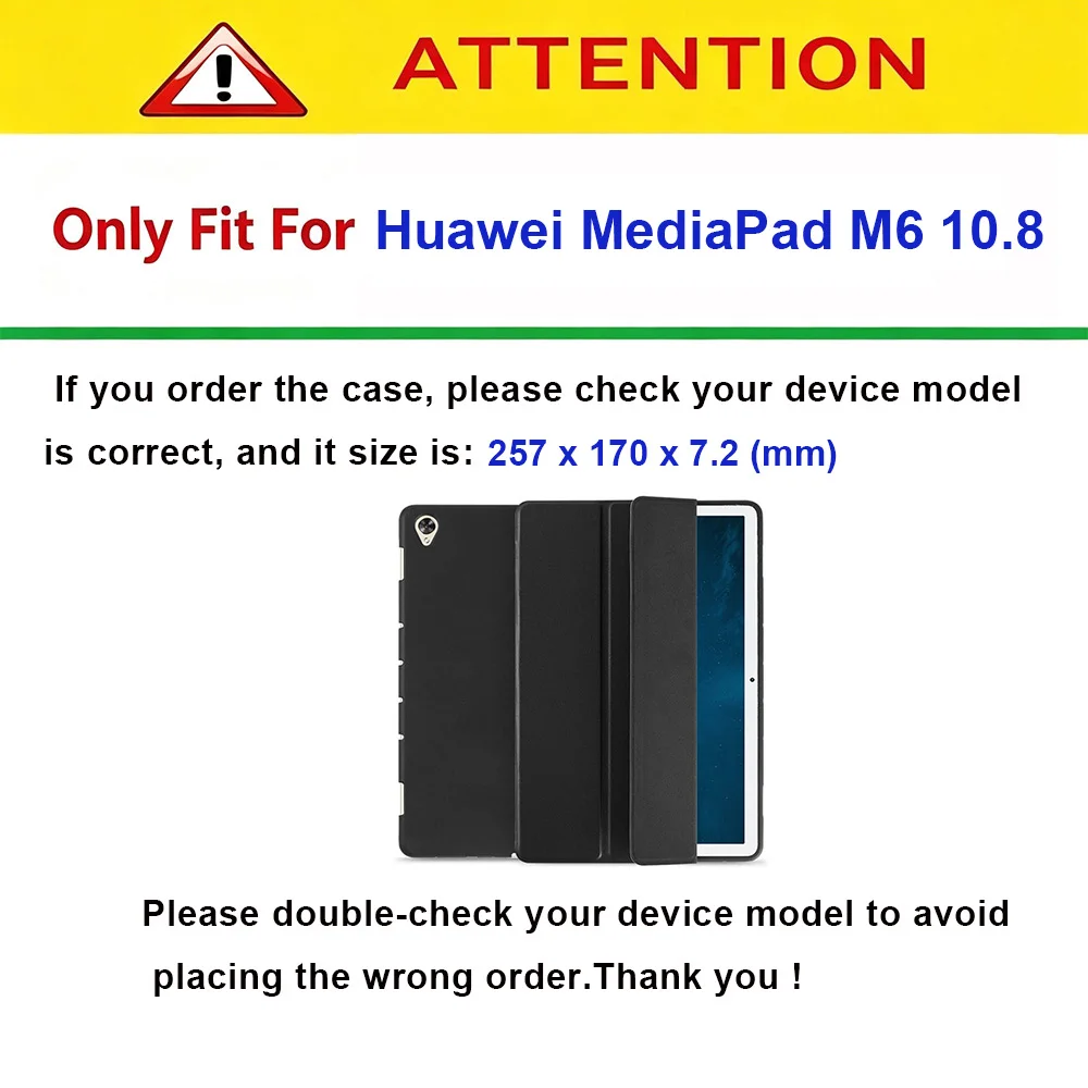 Stand Soft Case for Huawei M6 10.8/Matepad 10.8 Tablet, Tri-fold Flip Durable Leather Portable Soft TPU Protective Sleeve
