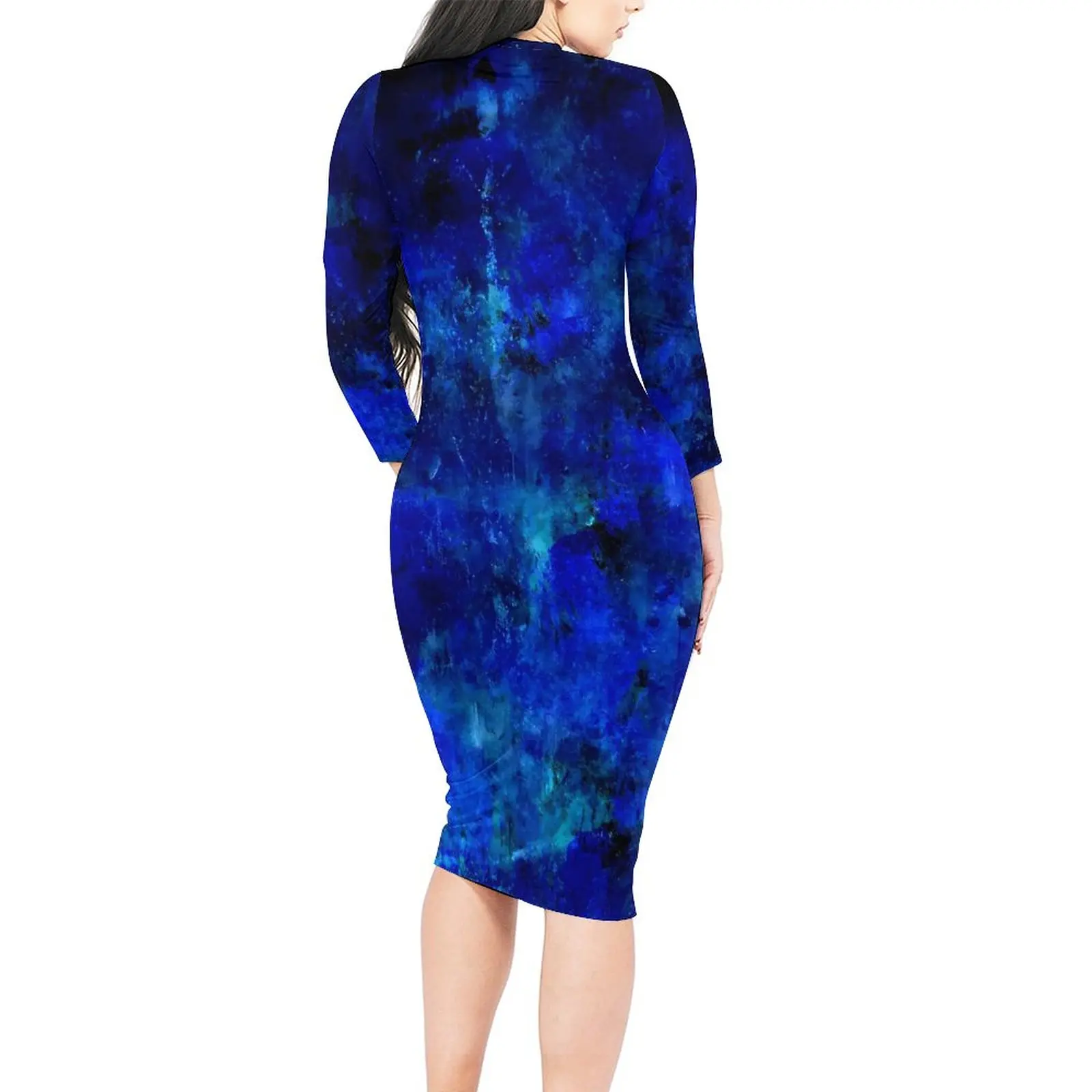 Blue Paint Splatter Dress Long Sleeve Abstract Print Street Wear Dresses Autumn Bodycon Dress Woman Graphic Big Size Clothes