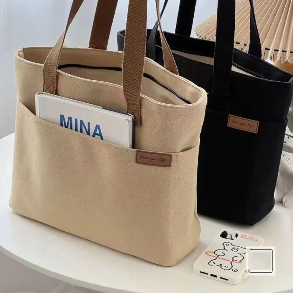 Women Casual Handbag Canvas Commute Bags Fashion Shoulder Bag Simple Large Capacity Shopper Bag