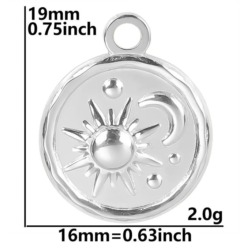 6pcs Silver Sun Charm Stainless Steel Jewelry Making