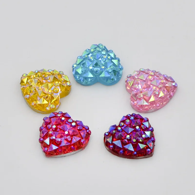 80Pcs 12mm AB Resin Heart Flatback Rhinestone Wedding Buttons/scrapbooking K97*2