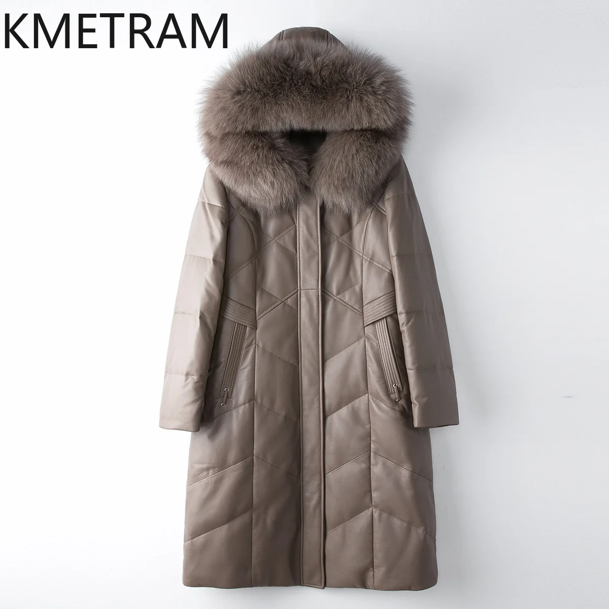 Piumino in piuma d'oca bianca Donna Vera pelle di pecora Cappotti lunghi in piuma Collo in pelliccia di volpe Abbigliamento donna invernale 2025 Пухоiyahaк Ж Salah