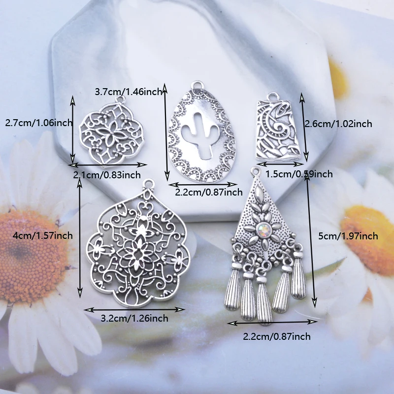 10 Stück/Los Legierung Antike Bronze Kaktusblumen-Quasten Charms Anhänger DIY Schmuckzubehör für Damen Halsketten Ohrringe – Detail 3