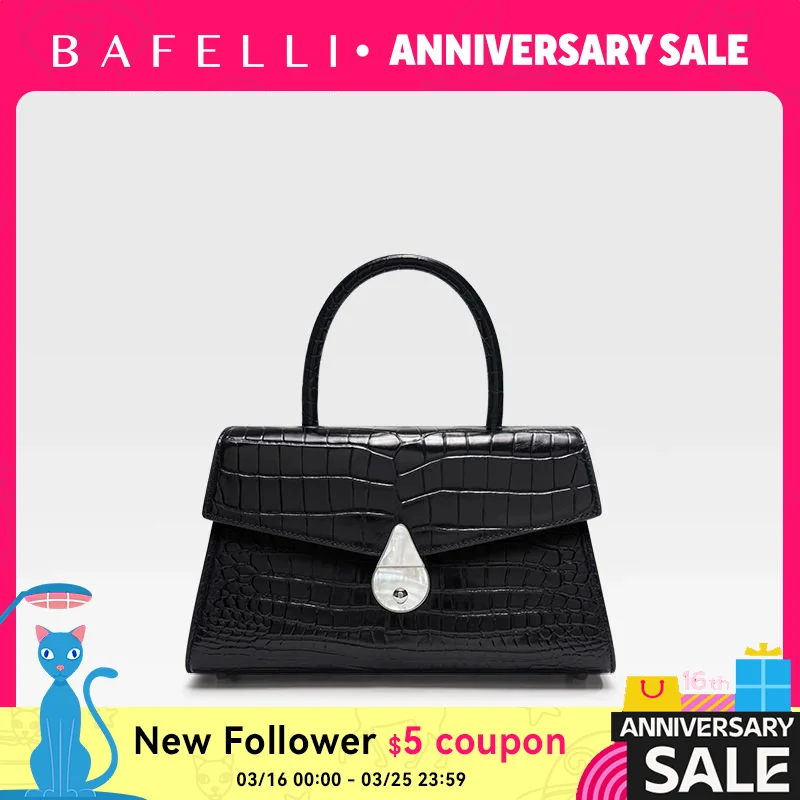 

Luxury Genuine Leather Women's Handbag Bafelli Crocodile Pattern Shoulder Bag & Crossbody Purse Stylish Versatile Designer Bag