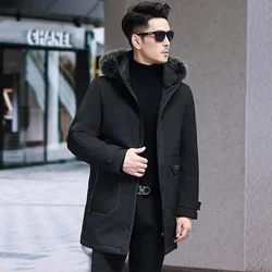 Chaqueta de plumón larga con cuello de piel de zorro sintética para hombre, ropa de diseñador, acolchado de pato de lujo, abrigo de invierno cálido para hombre