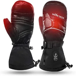 Guantes de esquí eléctricos con calefacción para hombres y mujeres, guantes de cuero recargables con batería, guantes de invierno para Snowboard