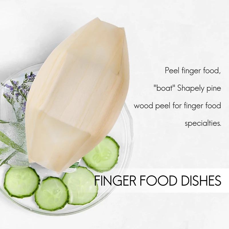 50 пищевых мисок для пальцев, биоразлагаемая древесина 11 см x 6,5 см