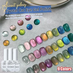 Vendeeni 9 Colors Crystal Cat Eye Gel Nail Polish Semi Permanent Magnetic UV LED Gel Varnish Emerald Green Cat Eye Gel Lacquer