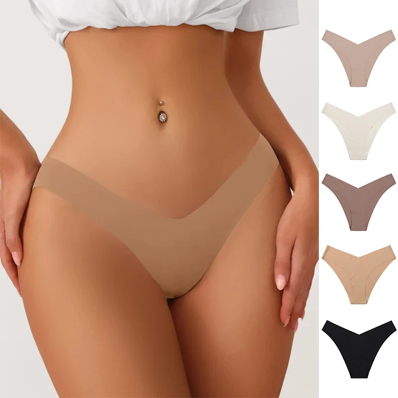 Sexy Seamless Panties for Women Ice Silk Low Waist Briefs Breathable Quick-Drying T-back G-string Thong Yoga Sports Underwear