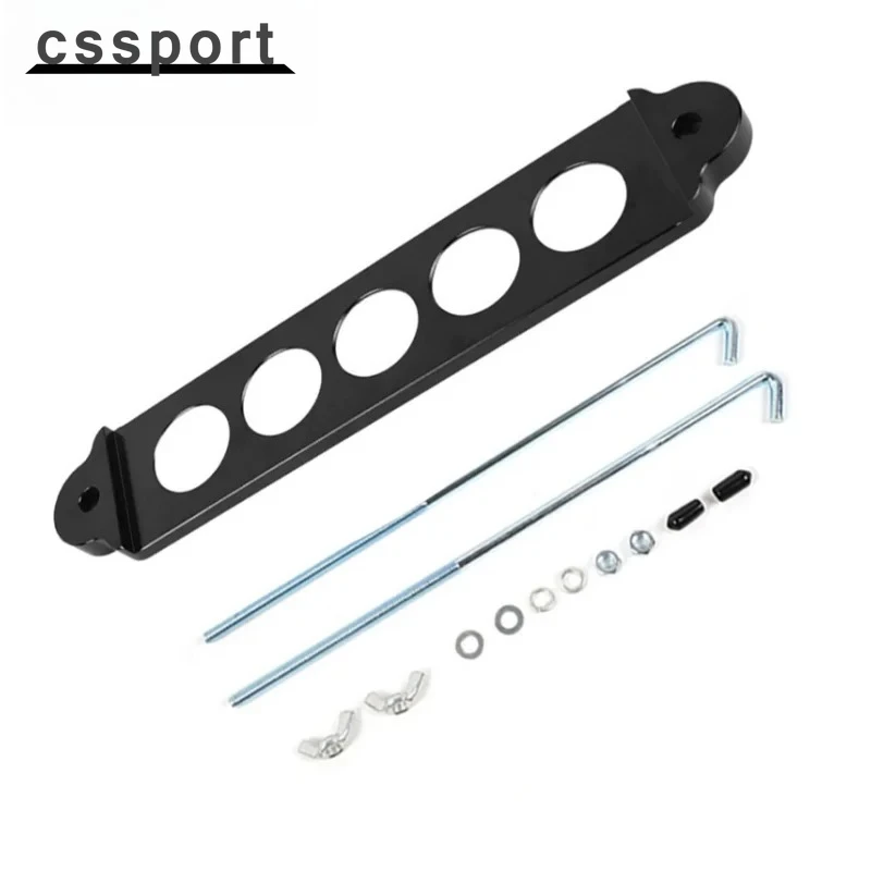 

Car Battery Hold Down Tie Down Mount Bracket Brace Bar Black Aluminum + Hooks