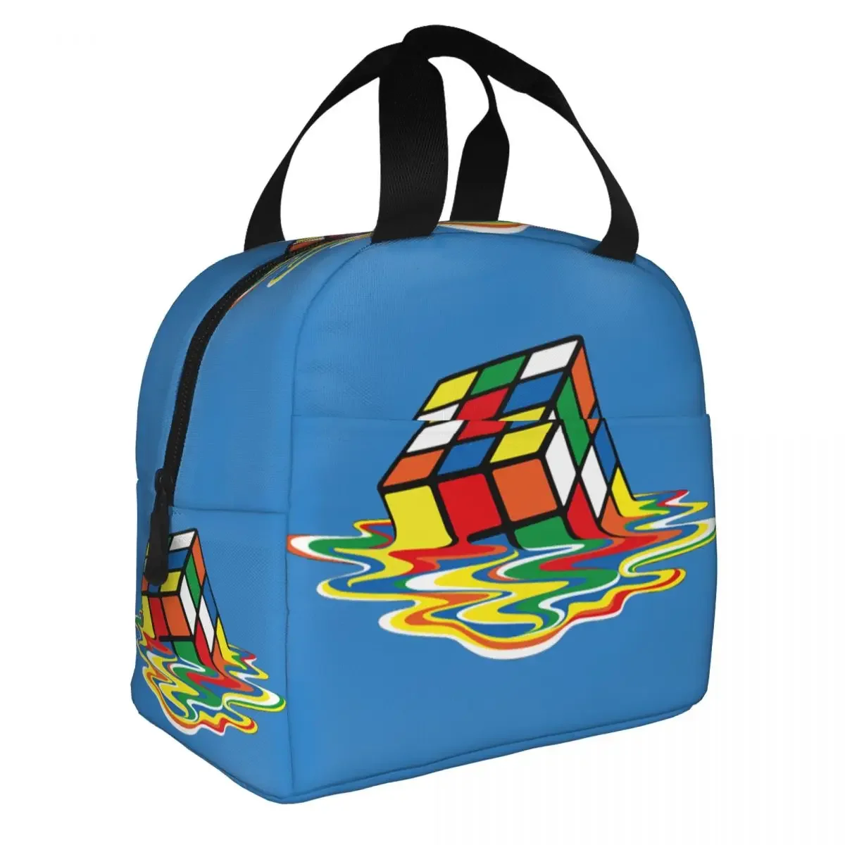 Melted Rubix Cube Rubiks Insulated Lunch Bag for Women Men Portable Geometric Math Magic Hot Cold Lunch Box Kids School Children