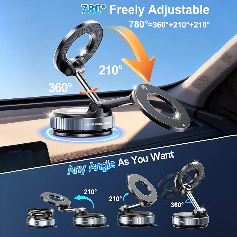 

Universal Vacuum Car Phone Holder 360 Rotating Magnetic Foldable Adjustable Hands-Free Portable For Phone Car Mount Stand