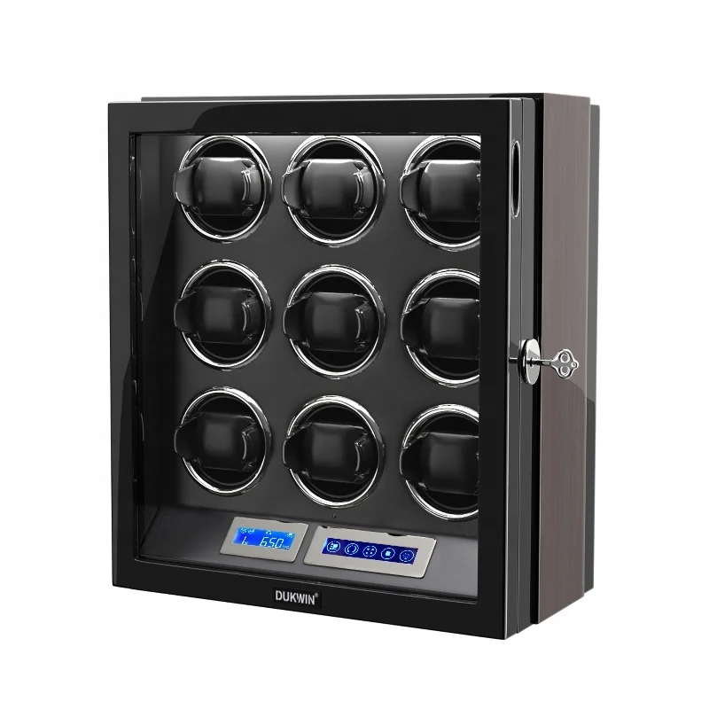 Oversea Warehouse In Stock Mechanical 9 Slots Watch Winder Box Luxury LED LCD Display  Automatic Watch Self Winder Safe Box