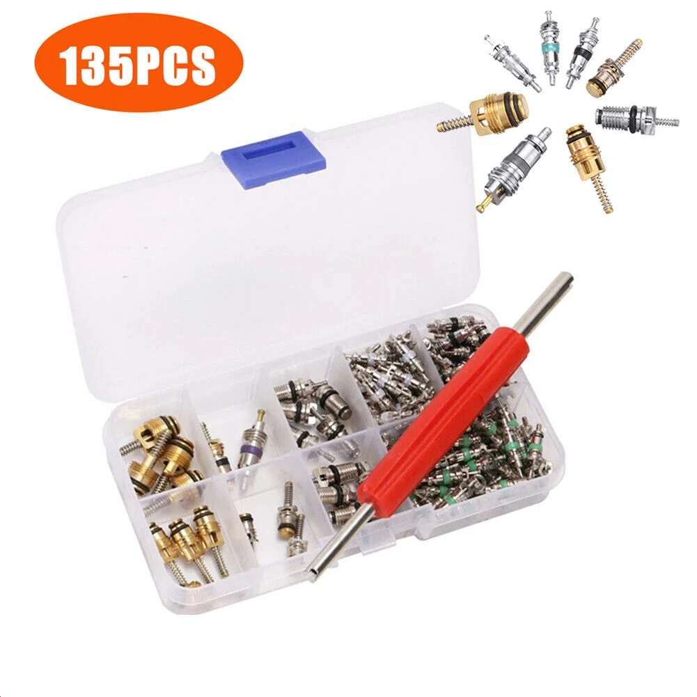 

135pc Automotive Air Conditioning Valve Cores: R134a R12 R134 Air Conditioning Schrader Valve Cores (Including Removal Tool Set)