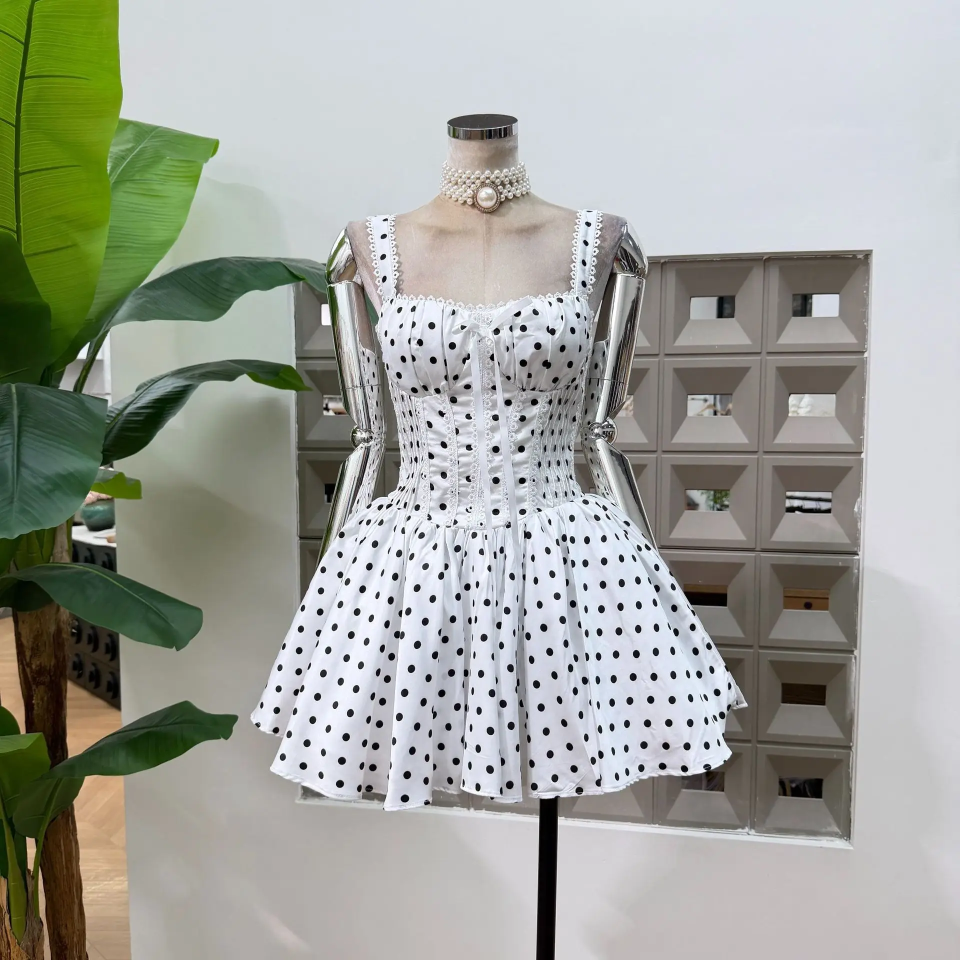 Vestidos casuales de mujer con lunares, minivestido sexy tipo corsé con conjunto de shorts, espalda descubierta de encaje, línea A, tutú, para fiesta, graduación, vestidos de fiesta.