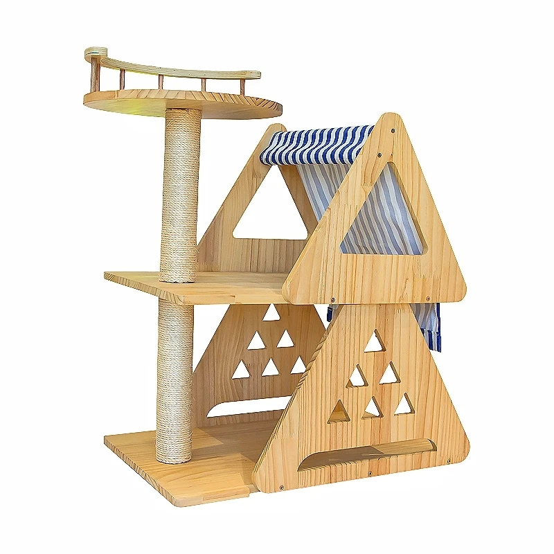

Wooden Cat House Tower Indoor Climbing Frame With Scratching Posts Pet Play House