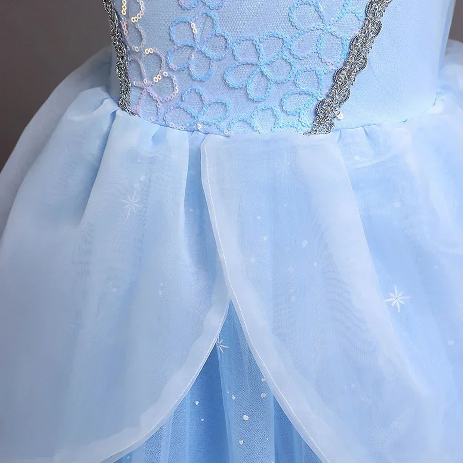 Cinderella Princess Cosplay Dress for Girl Kids Ball Gown Sequin Carnival TUTU Puff Mesh Clothing for Birthday Gift Summer Dress