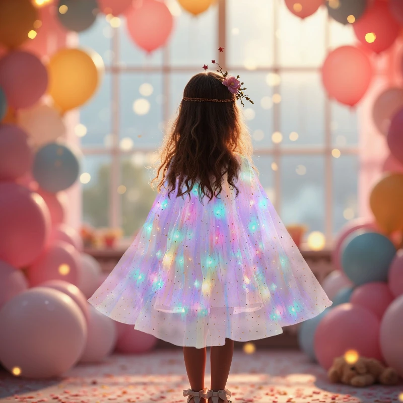 Leuchtender LED-Umhang mit Feinem Lichterketten-Design Prinzessinnen-Obermantel Kindermode für Feiern und Geschenkauswahl