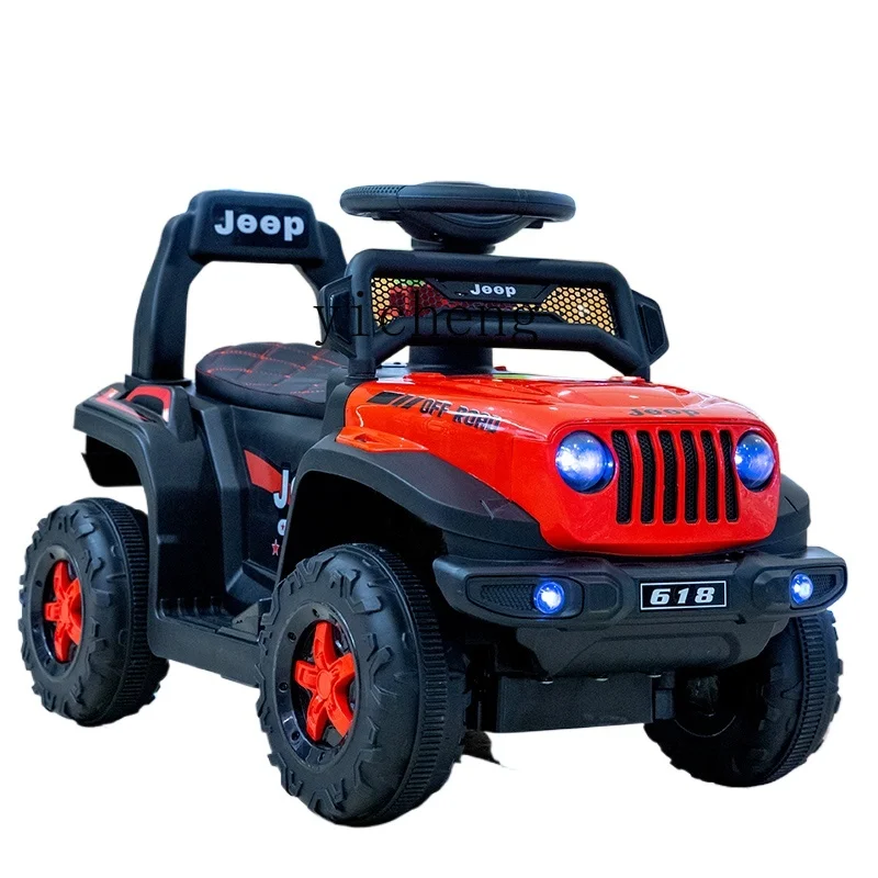 Tqh Children\'s Electric Car Four-Wheel off-Road Remote Control Car Boy and Girl Baby Toy Car Can Seat Children Perambulator