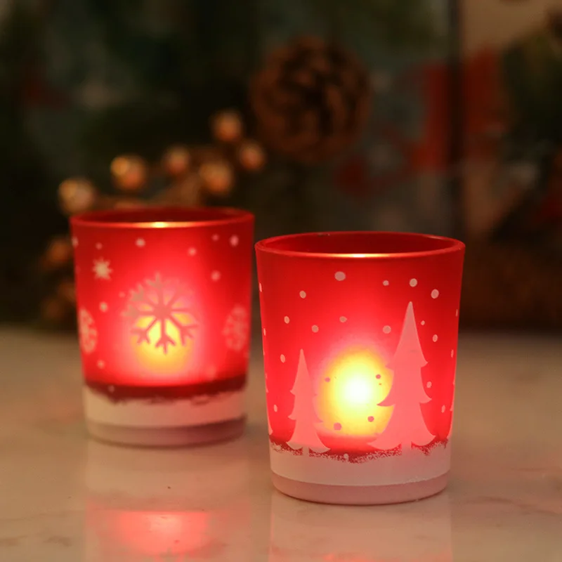 Candles Home Decoration Printed Candle Glass Cup Christmas Bedroom Creative Candle Holders Room Decor