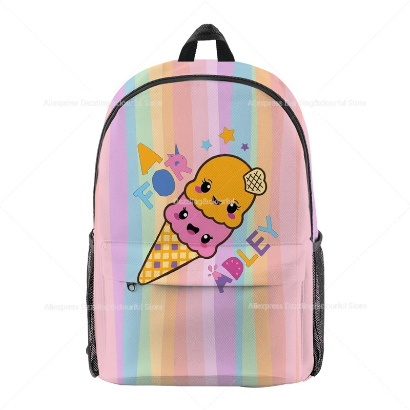 Classic Cool A for Adley Unicorn Ice Cream Rainbow pupil Bookbag Notebook Backpacks 3D Print Oxford Waterproof Travel Backpacks
