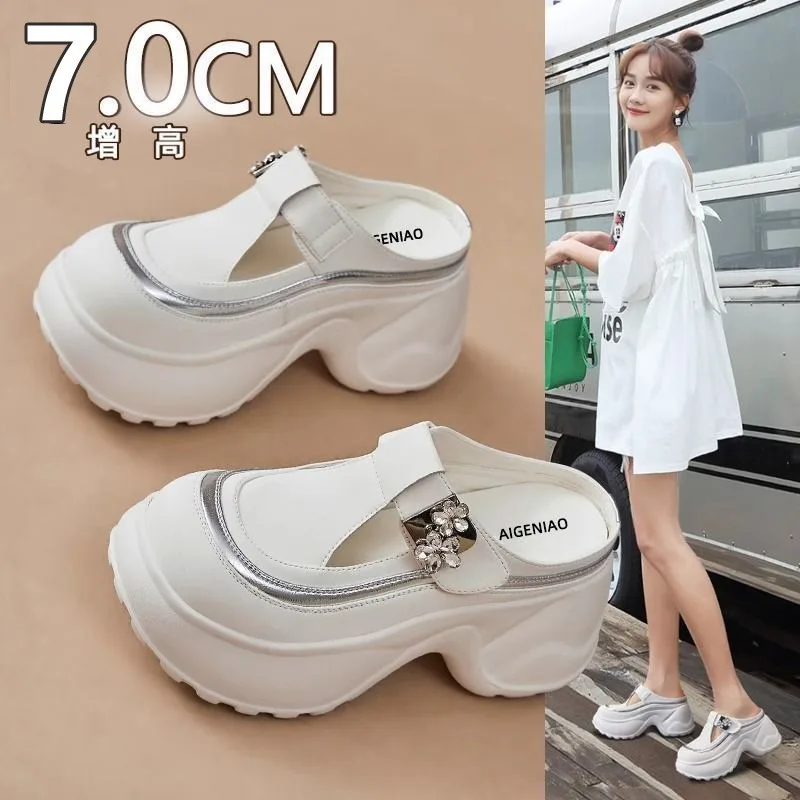 Summer Women 7CM Wedge Platform Slippers Buckle Baotou Non-slip Heightening Sandals Outdoor Casual Party Women's Sandalias Mujer